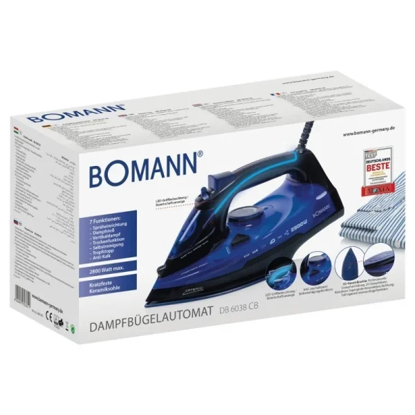 Bomann DB 6038 CB Fer à repasser à sec ou à vapeur Semelle en céramique 2800 W Noir, Bleu – Image 2